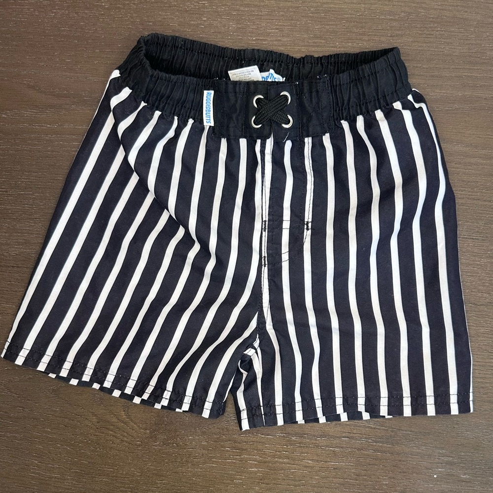 Rugged Butts boys 3T - Black and White Striped Swim Shorts